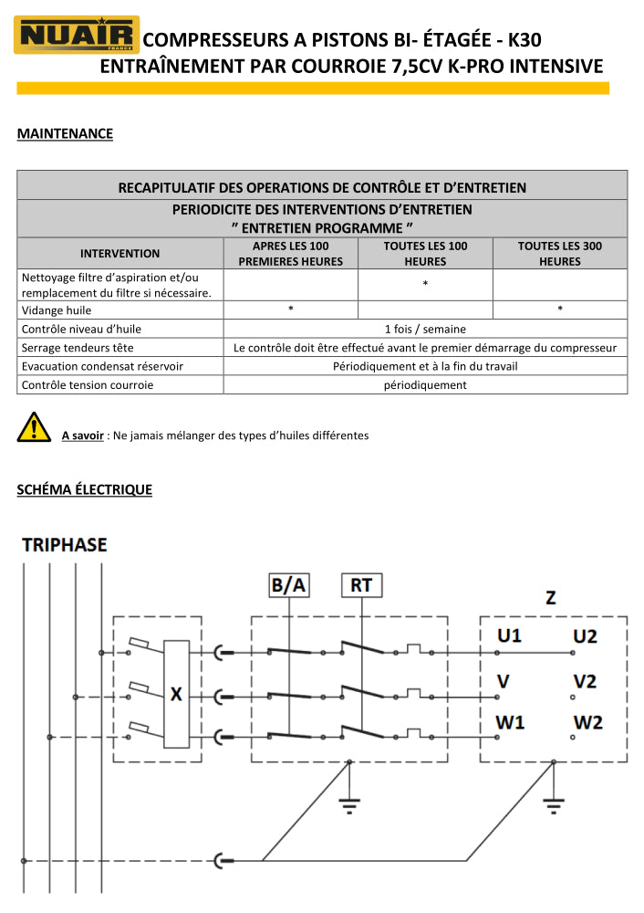 Compresseur à piston NUAIR – 7,5 CV – 500 L – 400 V