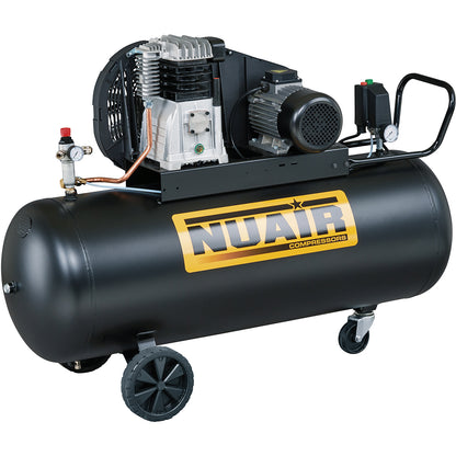 Compresseur NUAIR – à piston – bicylindres en V – 3 CV – 200 litres – 230v – entrainement par courroie