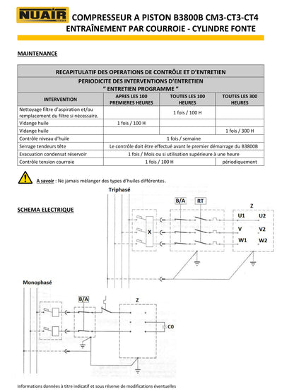 Compresseur NUAIR – à piston – bicylindres en V – 3 CV – 200 litres – 230v – entrainement par courroie