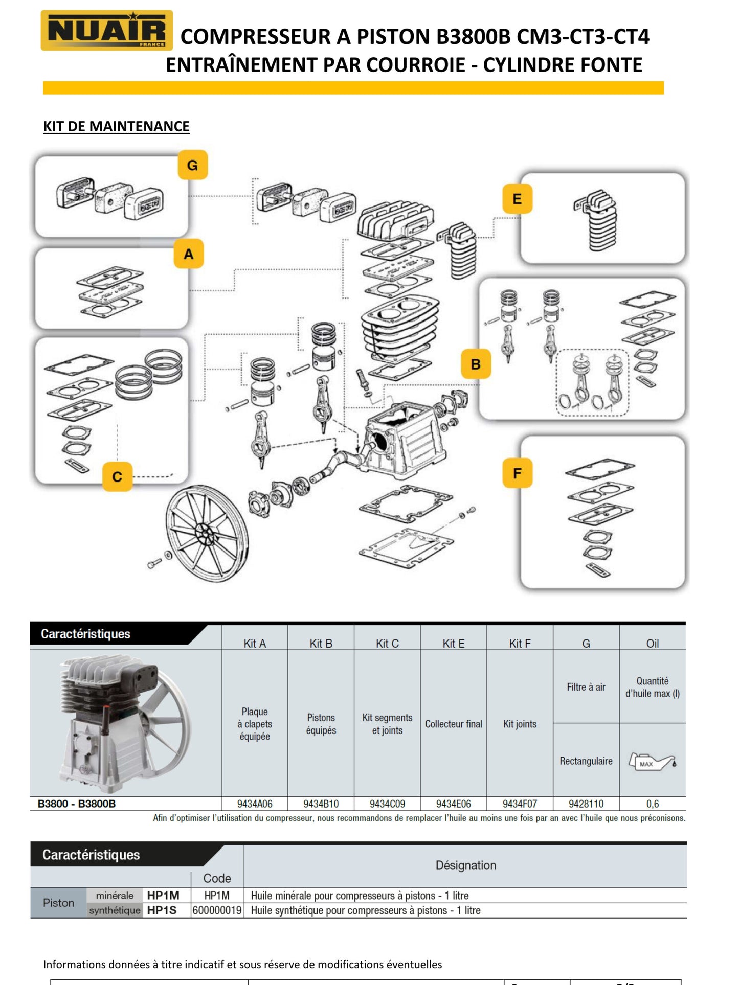 Compresseur NUAIR – à piston – bicylindres en V – 3 CV – 200 litres – 230v – entrainement par courroie
