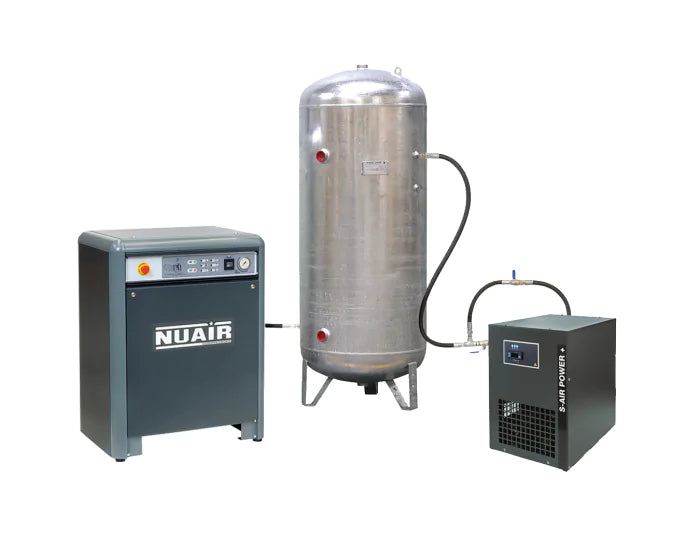 Compresseur à piston silencieux 7,5 CV — 500 L + sécheur Nuair